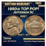 1950-d Jefferson Nickel TOP POP! 5c ms67+ 5fs SEGS