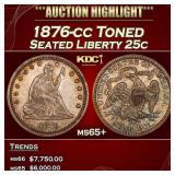 1876-cc Seated Liberty Quarter Toned 25c ms65+ SEG