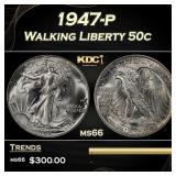 1947-p Walking Liberty Half Dollar 50c Grades ms66