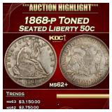 1868-p Seated Half Dollar Toned 50c ms62+ USCG