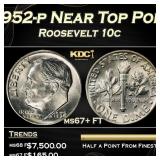 1952-p Roosevelt Dime Near Top Pop 10c ms67+ FT SE