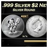 2020 Disney Mickey Christmas 1oz .999 Silver $2 Ne