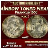 1953-s Franklin Half Dollar Rainbow Toned Near Top