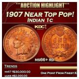 1907 Indian Cent Near Top Pop! 1c ms66+ rd SEGS