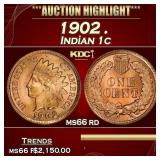 1902 Indian Cent . 1c ms66 rd SEGS