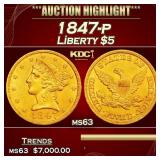 1847-p Gold Liberty Half Eagle $5 ms63 USCG