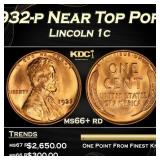 1932-p Lincoln Cent Near Top Pop! 1c ms66+ rd SEGS