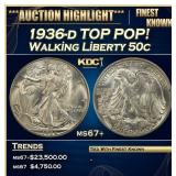 1936-d Walking Liberty Half Dollar TOP POP! 50c ms
