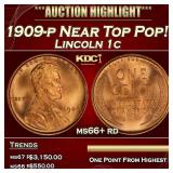 1909-p Lincoln Cent Near Top Pop! 1c ms66+ rd SEGS