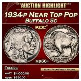 1934-p Buffalo Nickel Near Top Pop 5c ms66+ SEGS