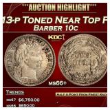 1913-p Barber Dime Toned Near Top Pop 10c ms66+ SE