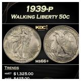 1939-p Walking Liberty Half Dollar 50c ms66+ SEGS