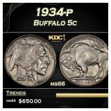 1934-p Buffalo Nickel 5c Grades ms66