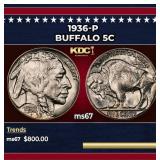 1936-p Buffalo Nickel 5c ms67 SEGS