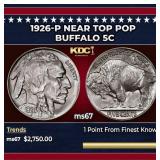 1926-p Buffalo Nickel Near Top Pop 5c ms67 SEGS
