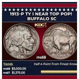 1913-p Ty I Buffalo Nickel Near Top Pop! 5c ms68 S