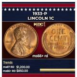 1933-p Lincoln Cent 1c ms66+ rd SEGS
