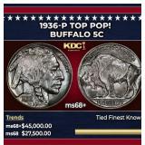 1936-p Buffalo Nickel TOP POP! 5c ms68+ SEGS