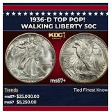 1936-d Walking Liberty Half Dollar TOP POP! 50c ms