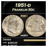 1951-d Franklin Half Dollar 50c Grades ms65+