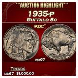 1935-p Buffalo Nickel 5c ms67 SEGS