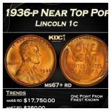1936-p Lincoln Cent Near Top Pop 1c ms67+ rd SEGS