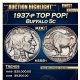 1937-p Buffalo Nickel TOP POP! 5c ms68+ SEGS