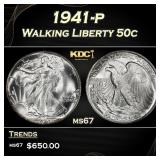 1941-p Walking Liberty Half Dollar 50c ms67 SEGS