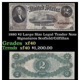 1880 $2 Large Size Legal Tender Note Grades xf Sig