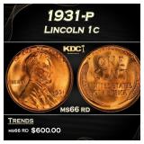 1931-p Lincoln Cent 1c Grades ms66 rd