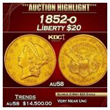 1852-o Gold Liberty Double Eagle $20 au58 SEGS