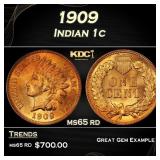 1909 Indian Cent . 1c Grades ms65 rd