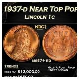 1937-d Lincoln Cent Near Top Pop 1c ms67+ rd SEGS