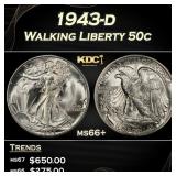 1943-d Walking Liberty Half Dollar 50c ms66+ SEGS