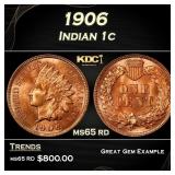 1906 Indian Cent . 1c Grades ms65 rd