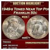 1949-s Franklin Half Dollar Toned Near Top Pop 50c