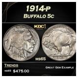 1914-p Buffalo Nickel 5c Grades ms65