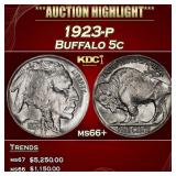 1923-p Buffalo Nickel 5c ms66+ SEGS