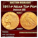 1911-p Gold Indian Half Eagle Near Top Pop! $5 ms6