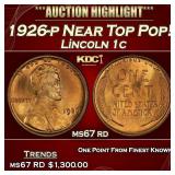 1926-p Lincoln Cent Near Top Pop! 1c ms67 rd SEGS