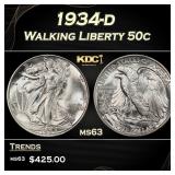 1934-d Walking Liberty Half Dollar 50c Grades ms63