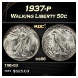 1937-p Walking Liberty Half Dollar 50c Grades ms66