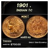 1901 Indian Cent . 1c Grades ms65 rd