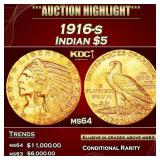 1916-s Gold Indian Half Eagle $5 ms64 USCG