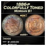 1886-p Morgan Dollar Colorfully Toned $1 ms66+ SEG