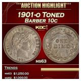 1901-o Barber Dime Toned 10c ms63 USCG