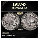 1937-d Buffalo Nickel 5c ms67 SEGS