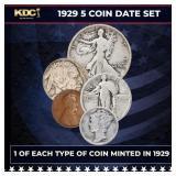 1929 5 Coin Date Set, 1 Of Each Type Of Coin Minte