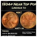 1934-p Lincoln Cent Near Top Pop 1c ms67+ rd SEGS
