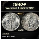 1940-p Walking Liberty Half Dollar 50c Grades ms66